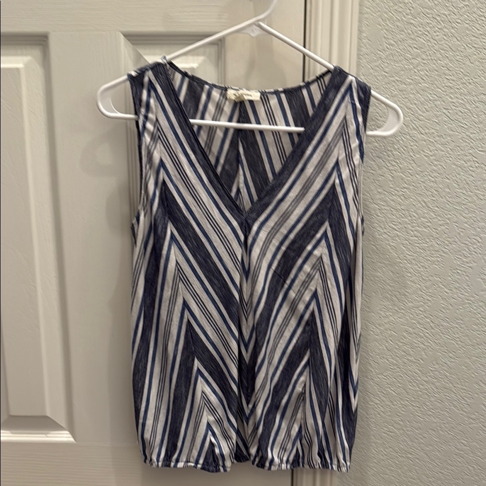 Striped V-Neck Sleeveless Top - Blue and White